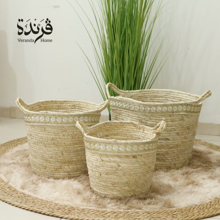 طقم 3 سلال قش لون فاتح